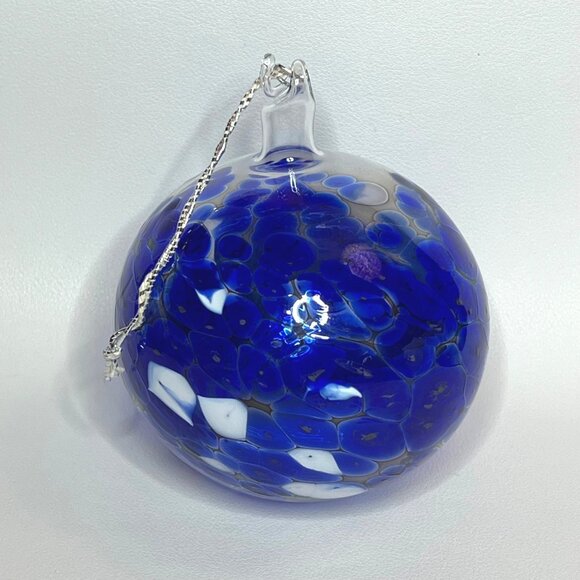 Handmade Blown Glass Ball Holiday Ornament Decor Cobalt Blue - Picture 1 of 7